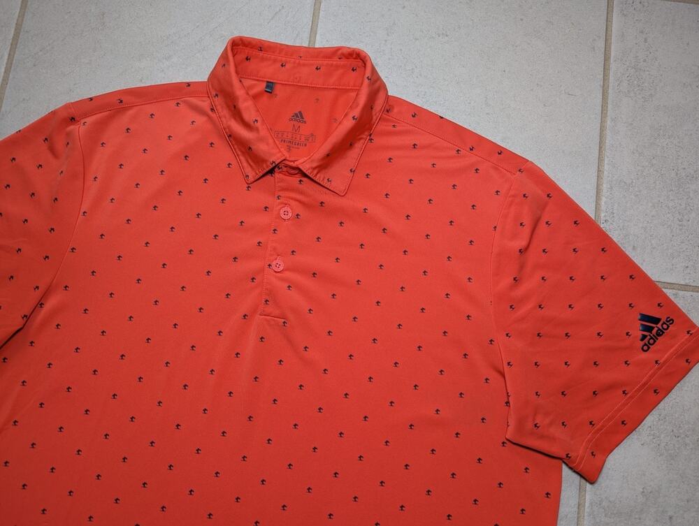 Adidas Men's Medium Polo Golf Shirt Performance All Over Tree Print Stretch Logo